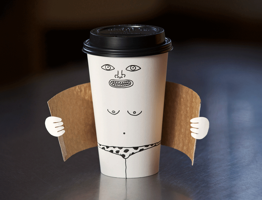 Taza exhibicionista de cafe. Brock Davis