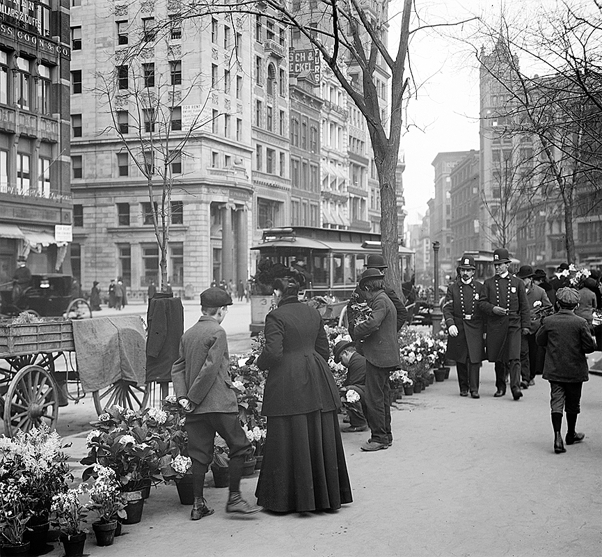 Vendedor de flores en Nueva York, 1904. Biblioteca del Congreso