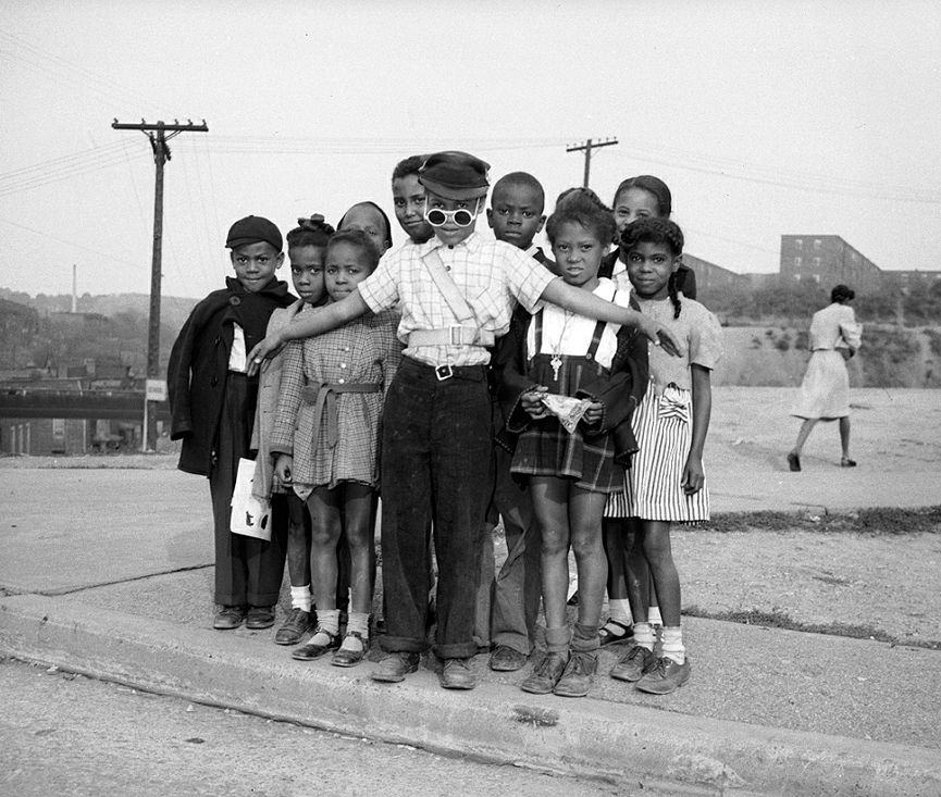 Boy school crossing guard, 1947. Charles Harris